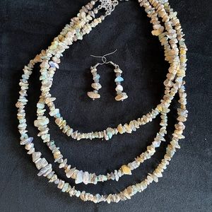 Raw opal layered necklace with earring set never worn